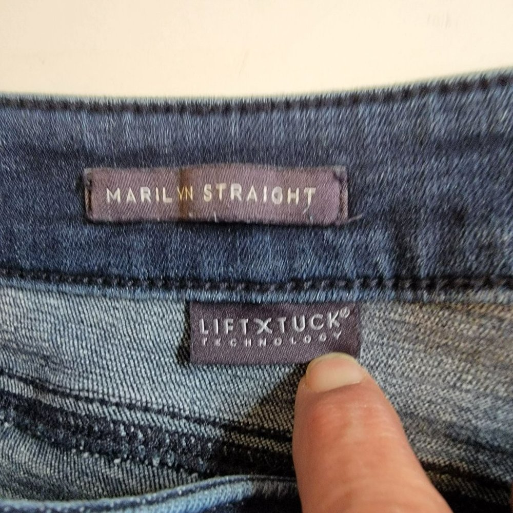 NYDJ Jeans, Women 18P, Denim w/Abstract Leaf Print, LiftxTuck Tech, Straight,EUC - Picture 6 of 14